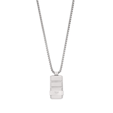 Ανδρικό κολιέ Emporio Armani EGS3078040 με ατσάλινη αλυσίδα σε ασημί χρώμα και κρεμαστή ταυτότητα σε ασημί χρώμα.